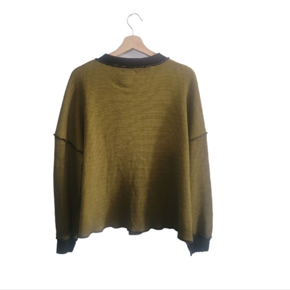 FENINI Patch Waffle Knit Reversed Seam Detail Sweater Size S Lagenlook Oversized - Picture 2 of 10
